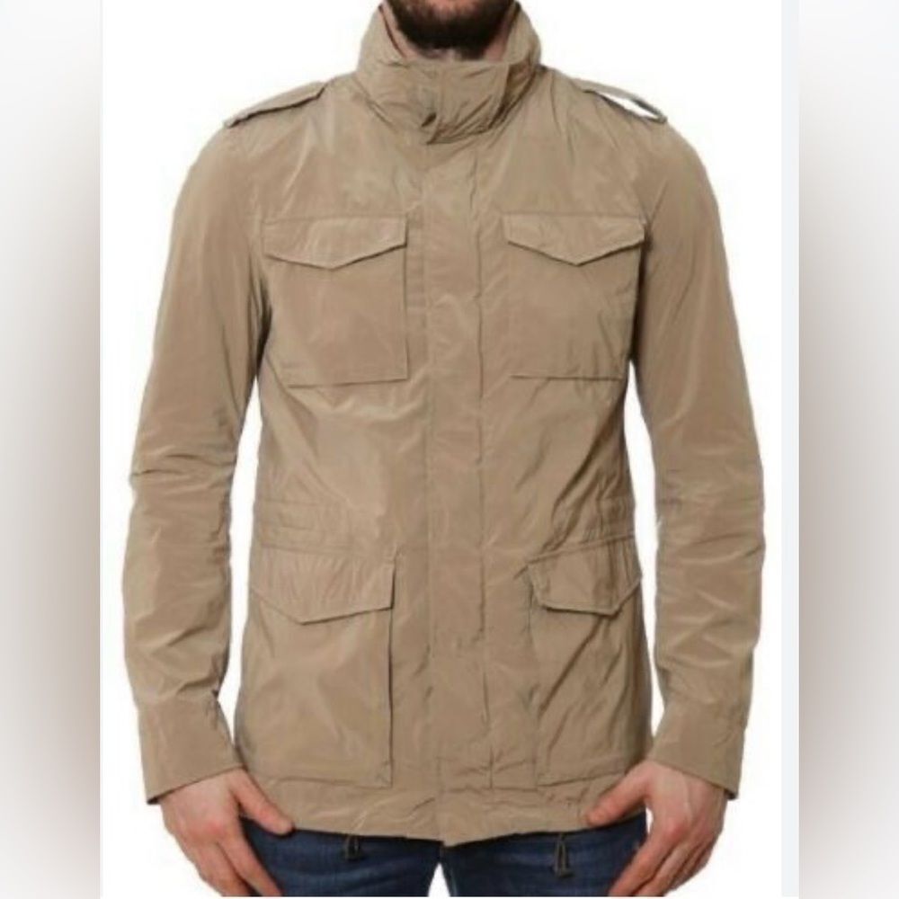 Herno Italian Luxury Utility Jacket Carmel Tan Lightweight Field Coat IT 54 L/LX